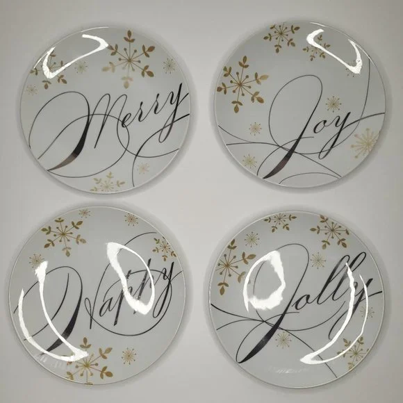 Pier 1 Imports Holiday Season Appetizer Plates Set of 4 Christmas Wish 6" Dinner - Picture 2 of 11